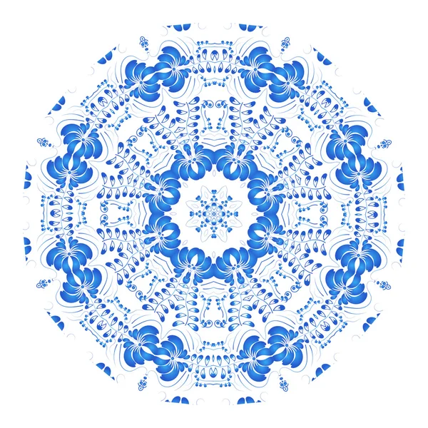 Round blue floral ornament in the Russian traditional style isol — Stock Vector