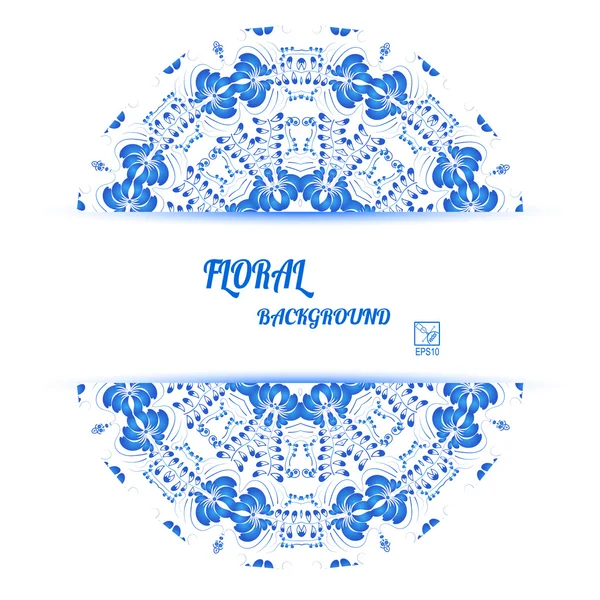 Banner redondo con adorno floral azul en estilo Gzhel. Vector il — Archivo Imágenes Vectoriales