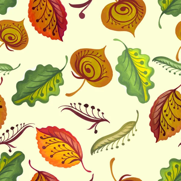 Luminosa texture senza cuciture con foglie e fiori colorati d'autunno . — Vettoriale Stock