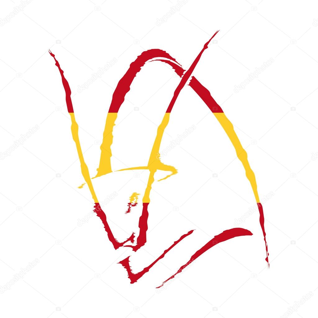 Sketch silhouette colors of the flag of Spain profile of a bull's head isolated on a white background. Trademark farm. Vector illustration.