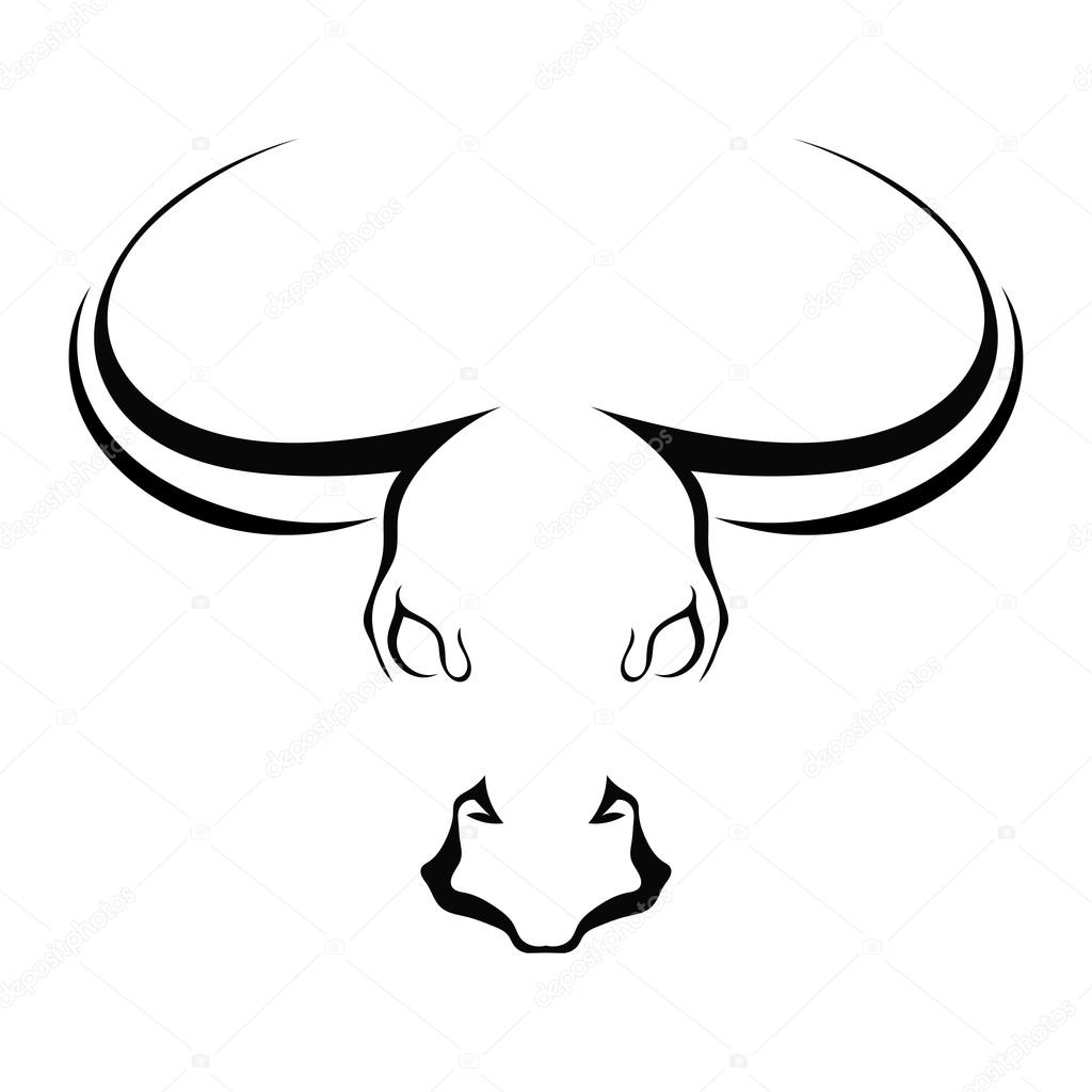 Simple silhouette full face head of a bull isolated on a white background. Trademark farm. Vector illustration.