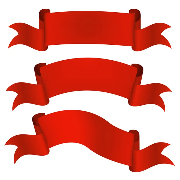 Définir des rubans rouges satinés isolés sur fond blanc. Vecteur illus — Image vectorielle