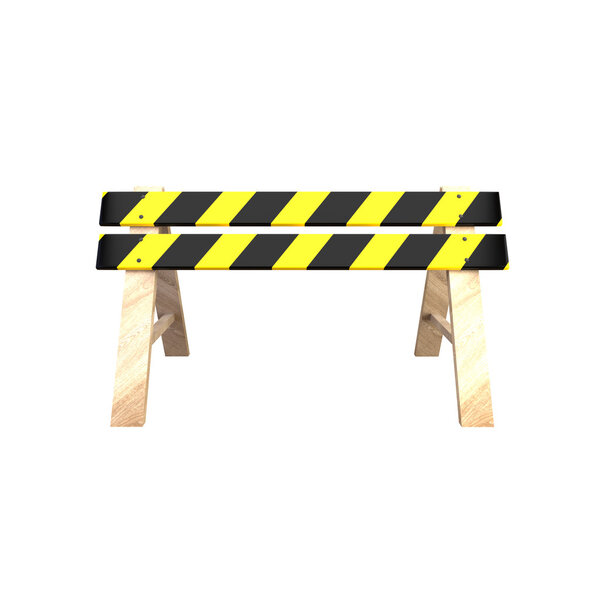 Road barrier with a wooden stand. 3D illustration