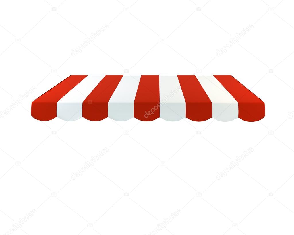 Colorful striped awning on a white background. 3D illustration