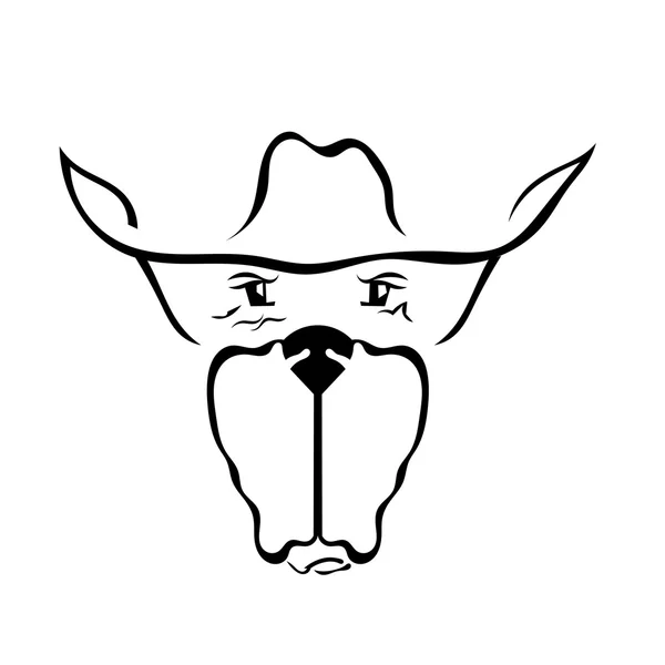 Silueta de la cabeza del perro en un sombrero de vaquero aislado en wh — Vector de stock