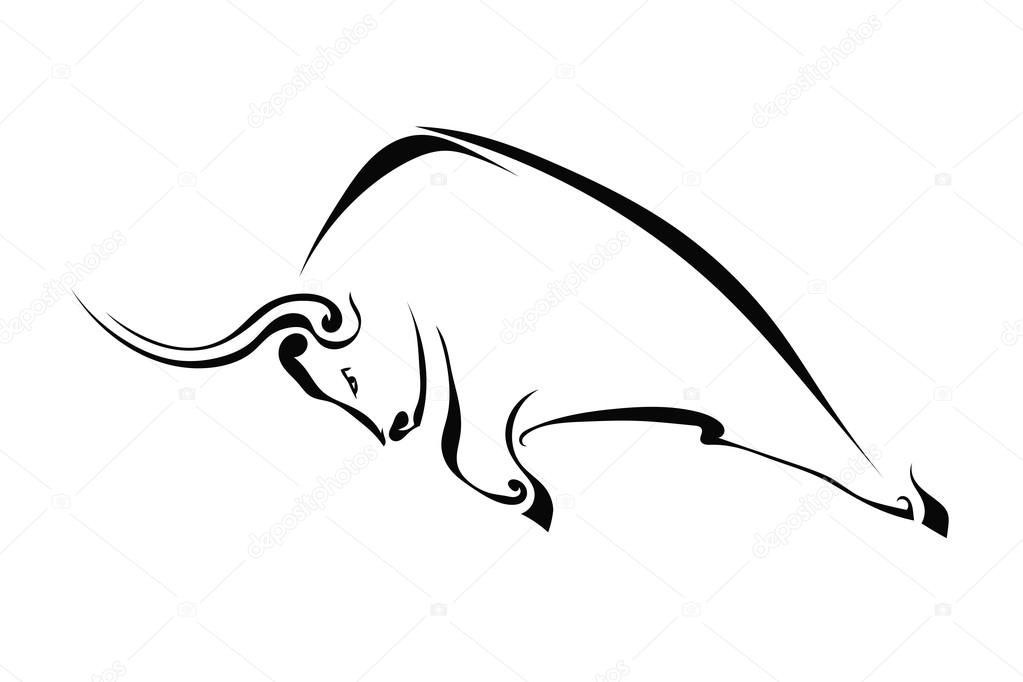 Profile of a bull isolated on a white background. Trademark farm