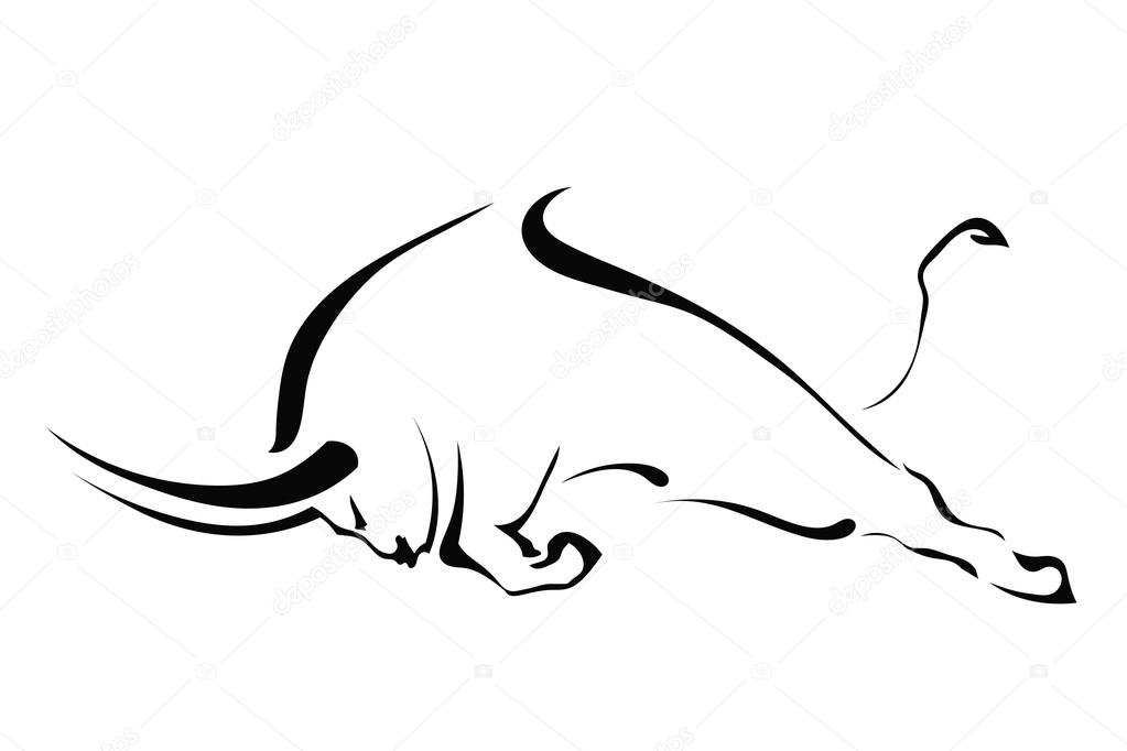 Silhouette of a bull in a fight in the profile on a white background. Trademark farm. Vector illustration.