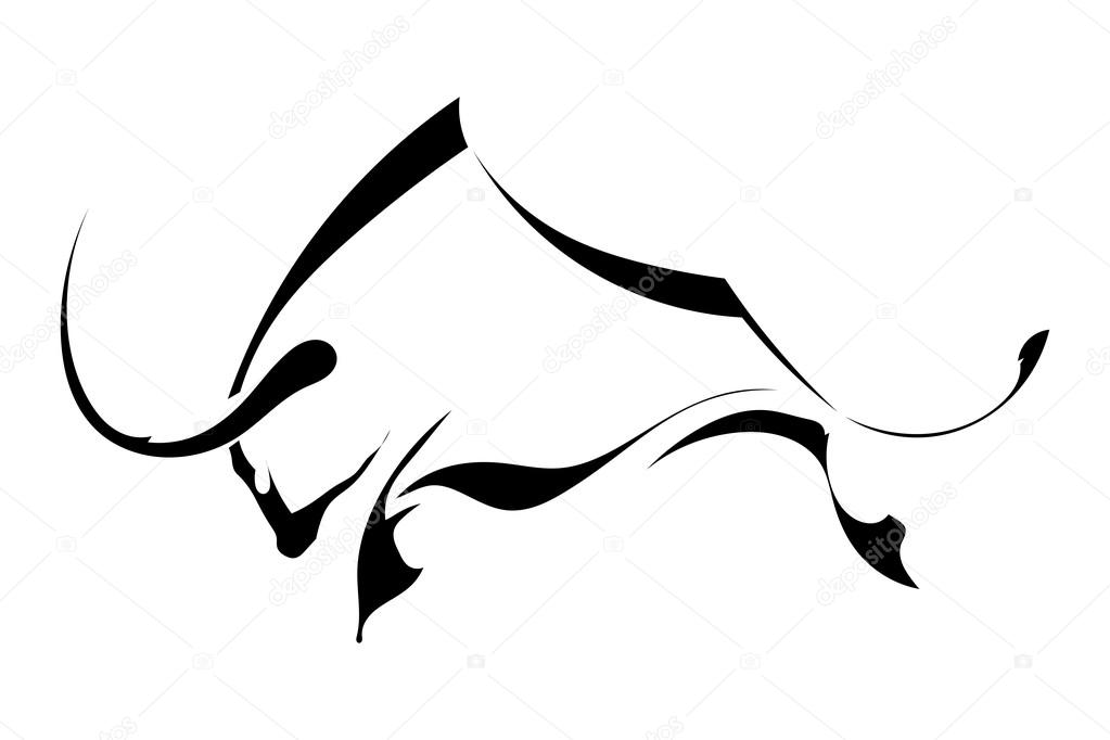 Black silhouette in profile bull isolated on white background. Logo, trademark farm. Vector illustration.