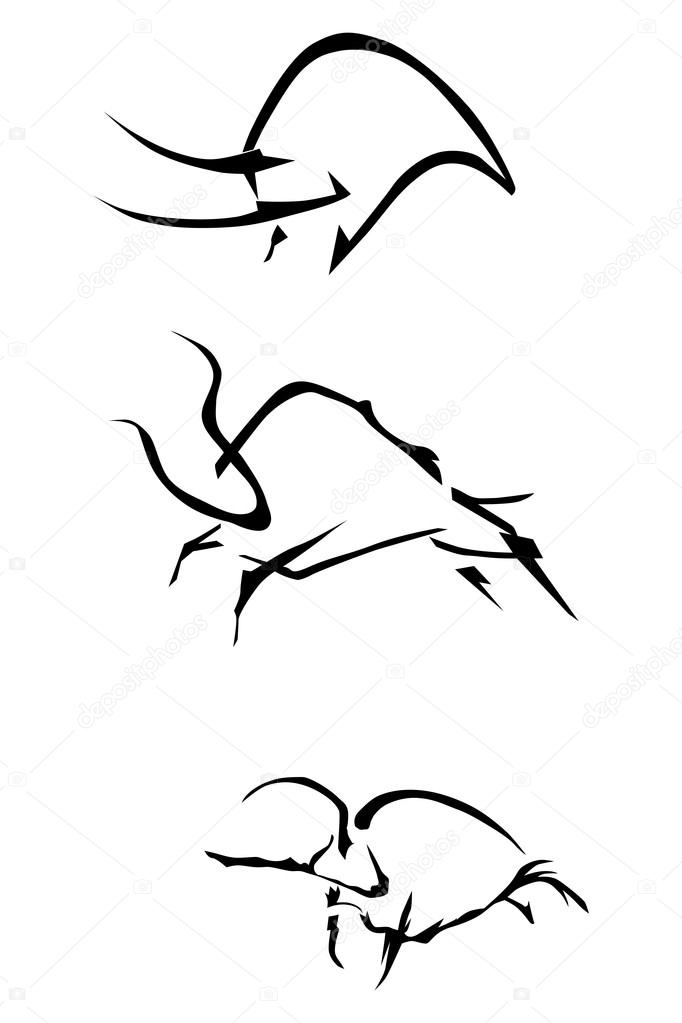 Set of silhouettes of bulls in profile isolated on white backgro