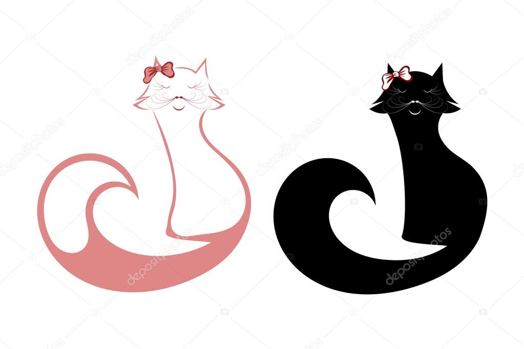 Set of silhouettes of cats isolated on a white background. Glamour. Woman. Vector illustration.