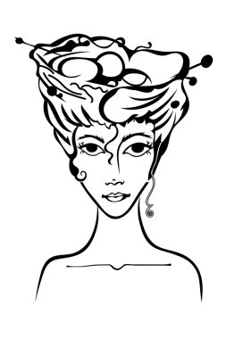 Saçında izole bir yuva kızla. İlkel. Vektör illustra