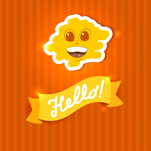 Hola en la cinta en papel rayado naranja. Ilustración vectorial — Vector de stock