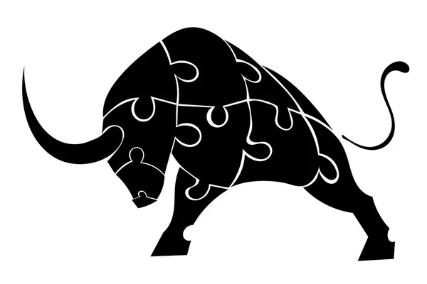 Toro de las piezas del rompecabezas aislado de fondo. Vector enfermo — Vector de stock