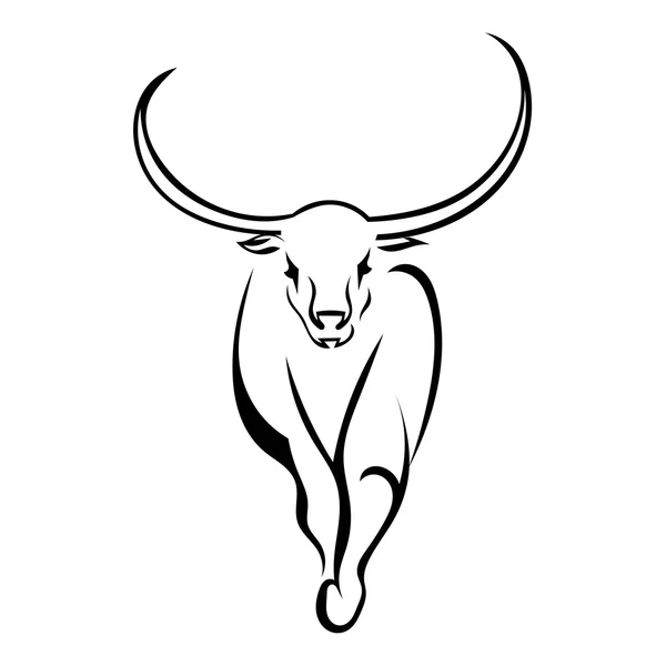 Frontal bull walking isolated on white background. Vector illust — Stock Vector