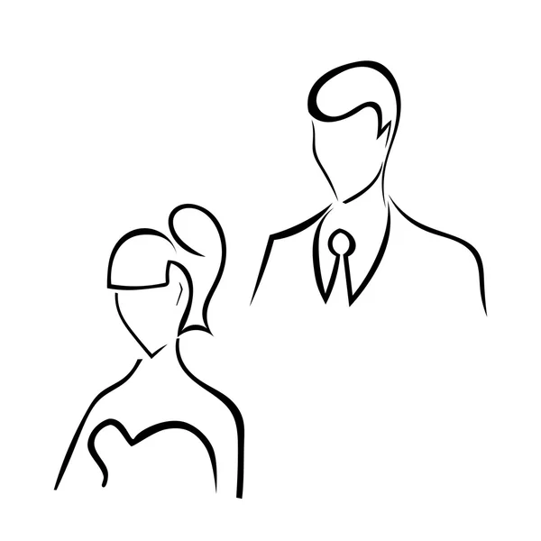 Een stel silhouetten van man en meisje. Vectorillustratie. — Stockvector