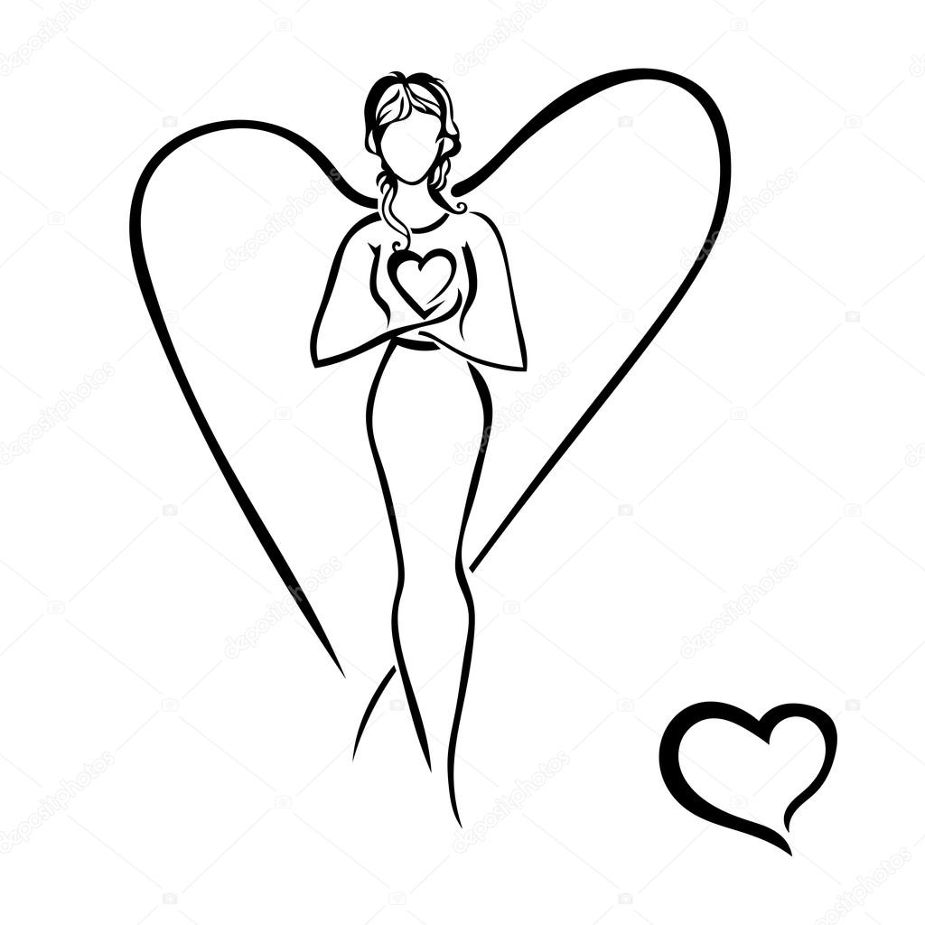 Girl with heart isolated. Guardian Angel. Mom. Vector illustrati