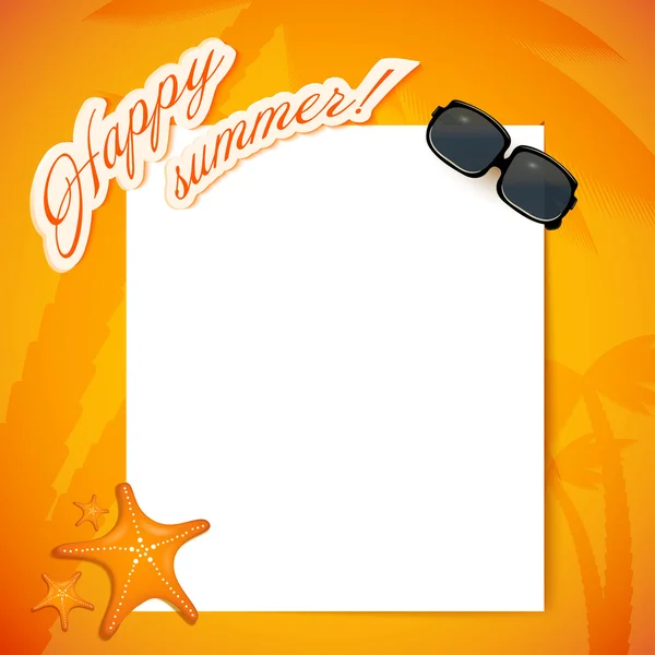 Bright yellow background with a white banner. Sunglasses. Card. — ストックベクタ