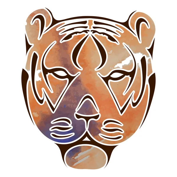 Ilustración de dibujos animados cabeza de tigre, hecho con pinturas de acuarela. V. — Vector de stock