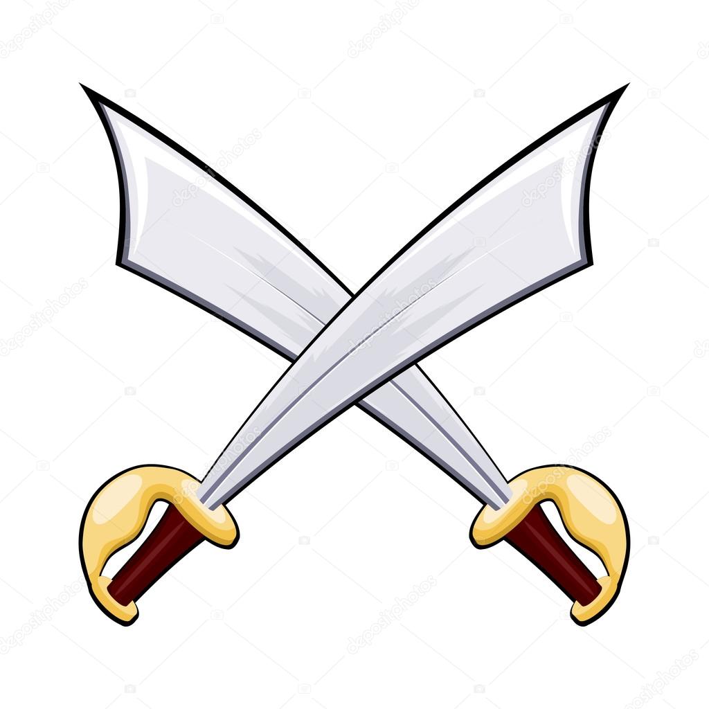 A set of two swords isolated. Weapon for the battle. Vector illu