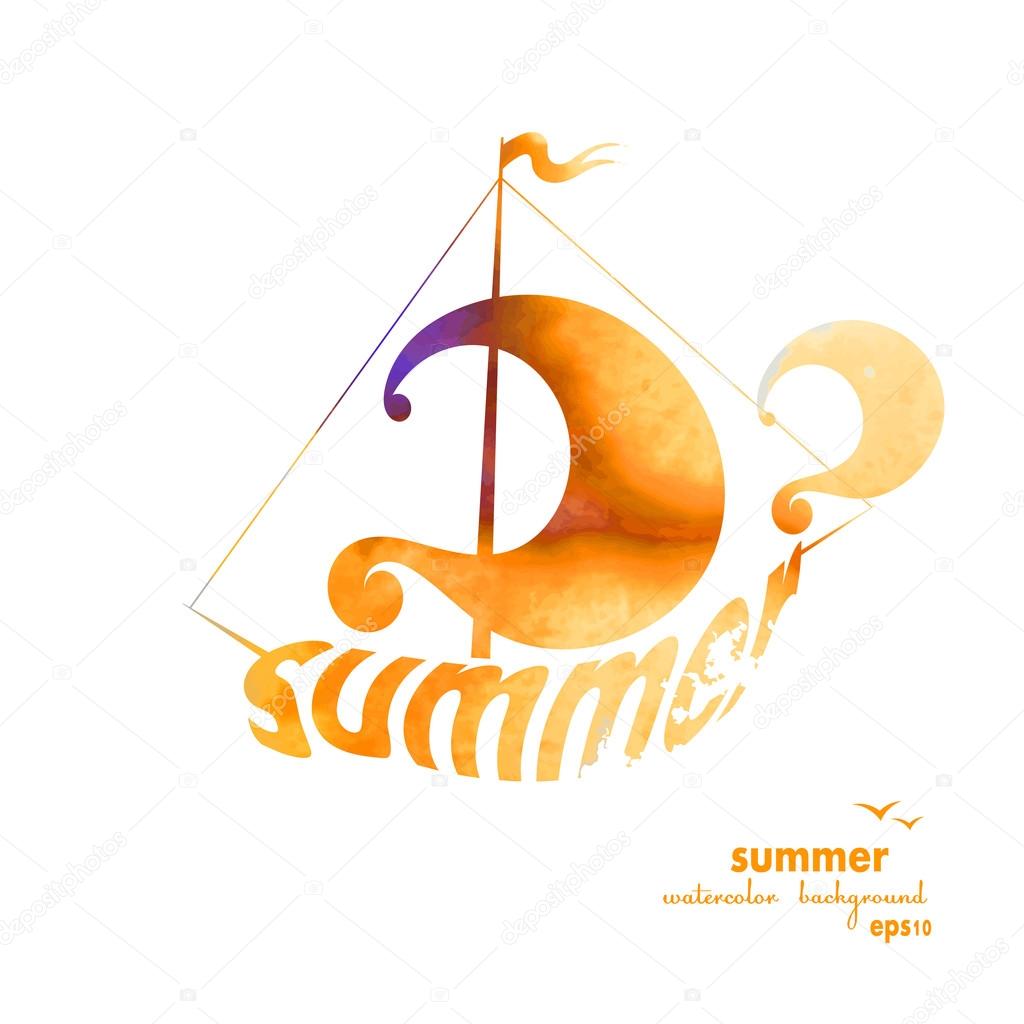 Yellow sailboat design element isolated on white background. Sailing ship. Watercolor. Vector illustration.