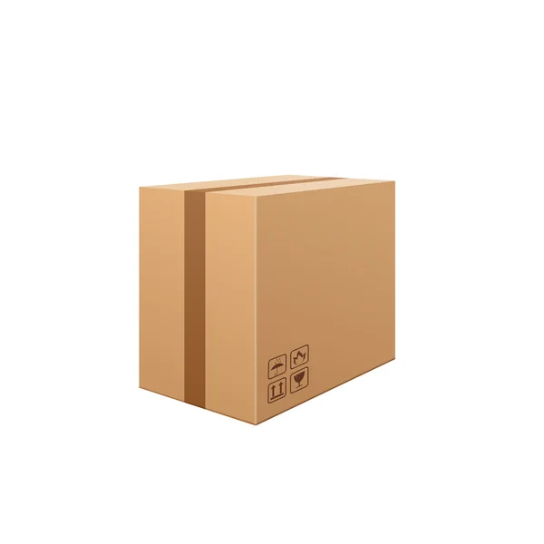 Brown cardboard box isolated on white background. Carefully, gla — Stock Vector