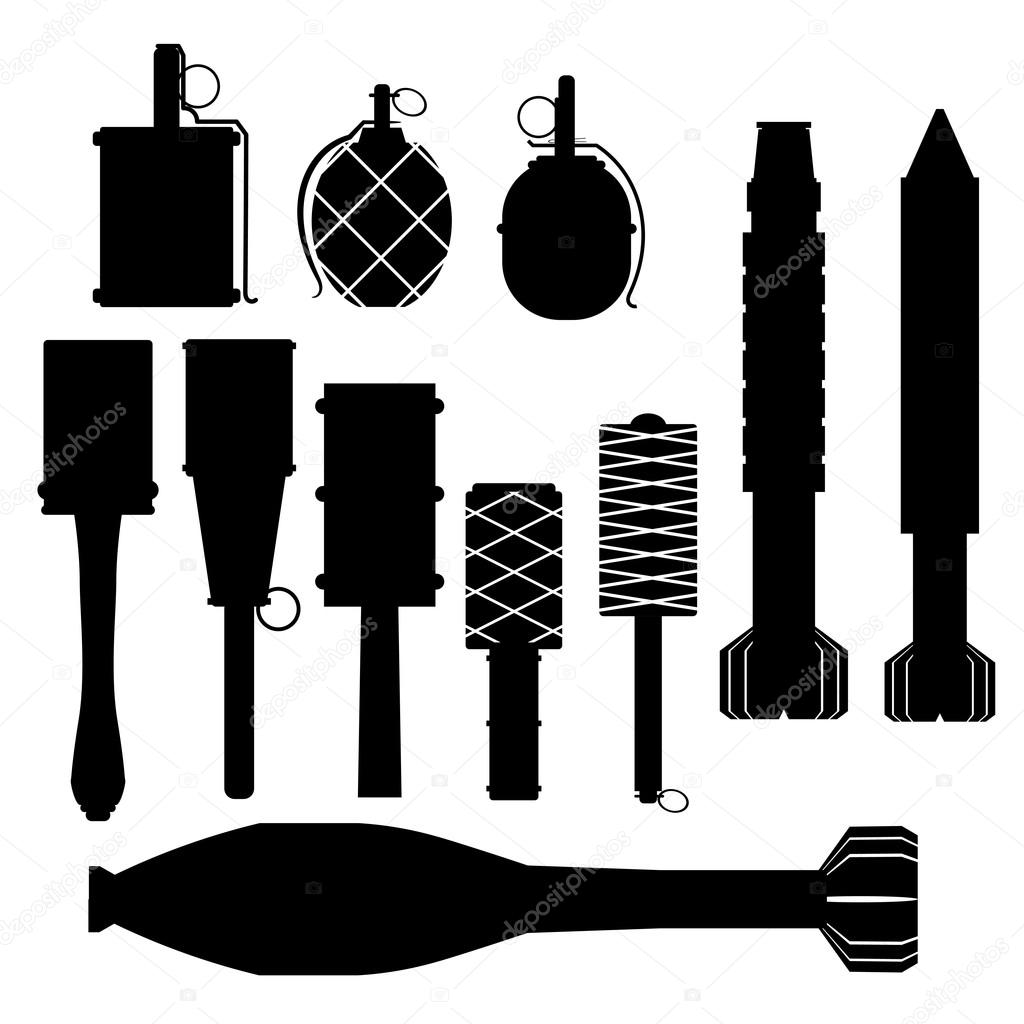 Set of silhouettes of grenades. Vector illustration