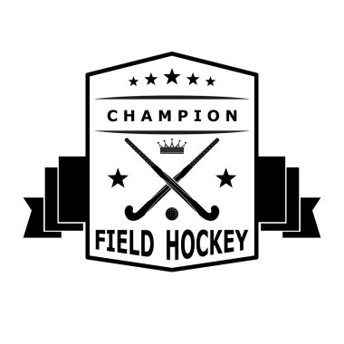 Black badge emblem  for the team field hockey with ribbon. Vecto clipart
