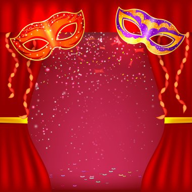 Red background with theater stage and masks. Banner for your cul clipart
