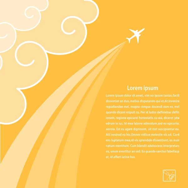 Sunny background with airplane and its tracks. Banner design for — Stock Vector