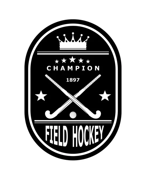 Zwarte badge embleem voor de team veld hockey met kroon. Vector — Stockvector