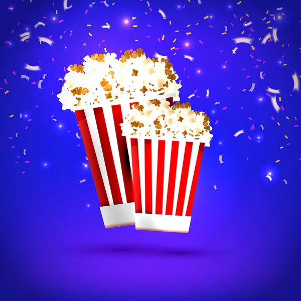 Banner a nagy és kis popcorn a kék háttér. Élelmiszer, popcor — Stock Vector