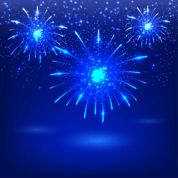 Fogos de artifício comemorativos em um fundo azul. Cartão. Vector illustr — Vetor de Stock