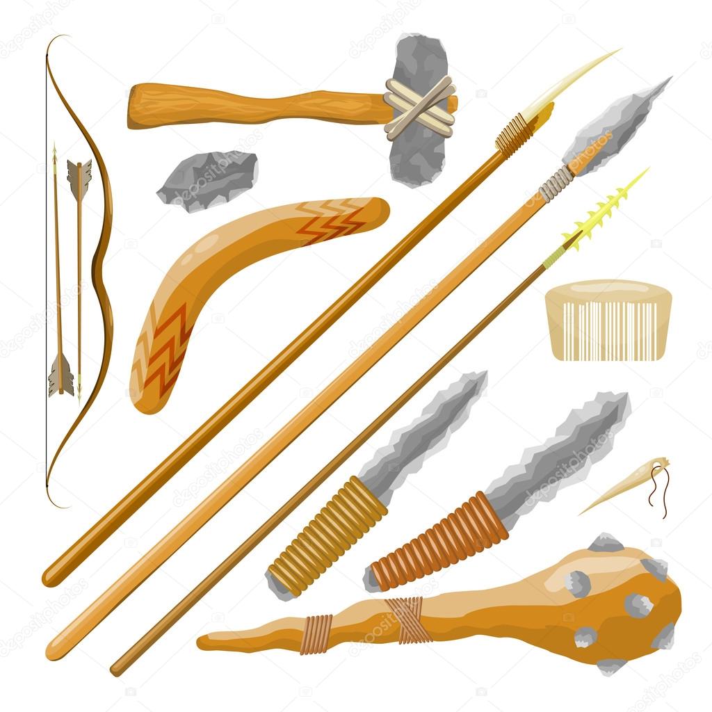Set Items ancient people on white background. Vector illustratio