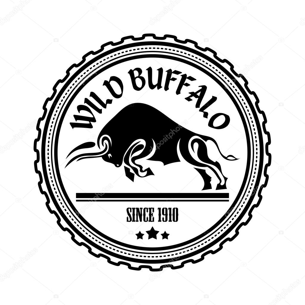 Logo, label two buffalo, bull fighting. Design badge for your farm, shop, market. Agriculture. Cattle. Fresh and quality meat and milk. Natural product. Logo. Vector illustration