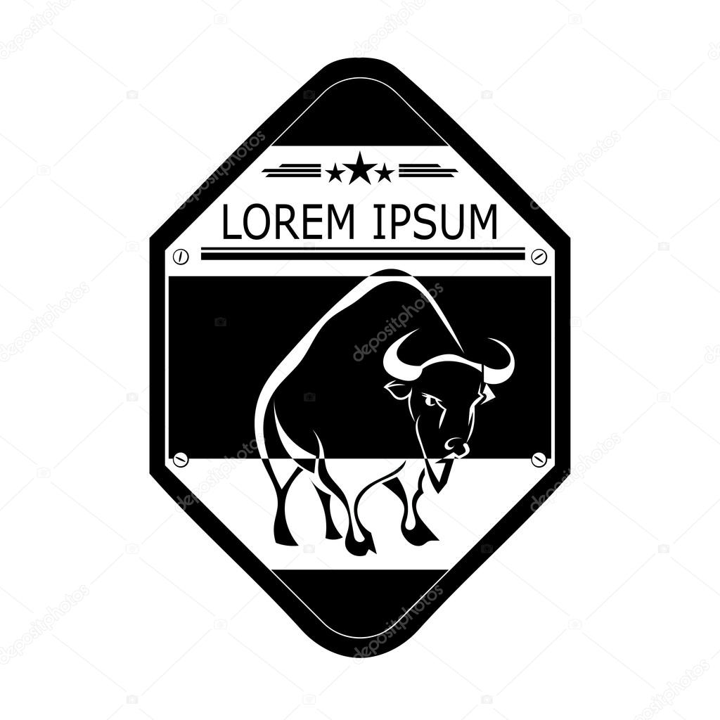 Logo, label buffalo, bull . Design badge for your farm, shop, market. Agriculture. Cattle. Fresh and quality meat and milk. Natural product. Logo. Vector illustration