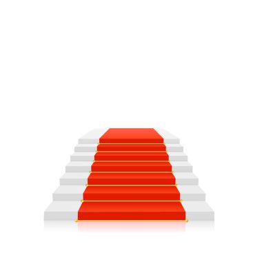 kırmızı halıda altın sahipleri ile beyaz merdiven. vektör illustratio