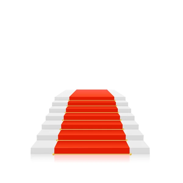 Red carpet op witte trap met gouden houders. vector illustratio — Stockvector