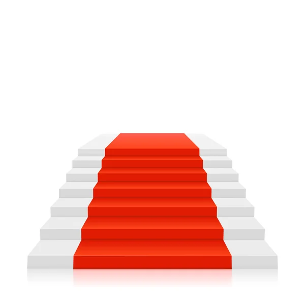 Red carpet op witte trap. vectorillustratie — Stockvector