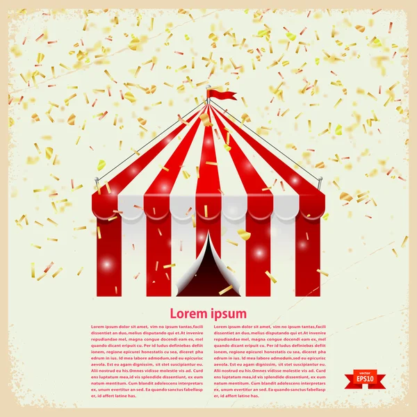 Circus big top met gouden confetti op een retro achtergrond. vector — Stockvector
