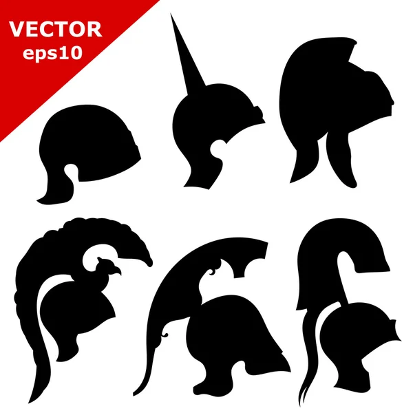 Conjunto de silhuetas de capacetes antigos. Ilustração vetorial — Vetor de Stock