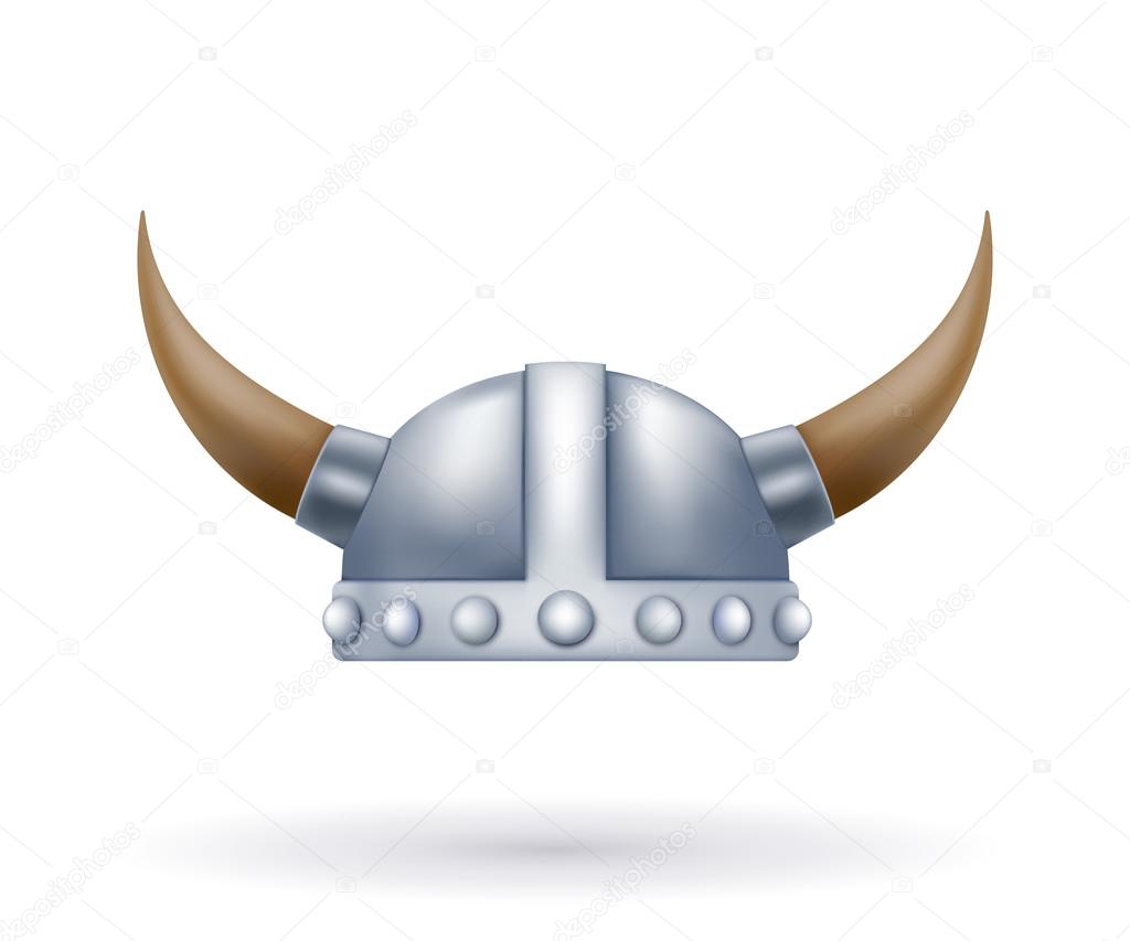 Metal viking helmet with horns on a white background. Vector ill