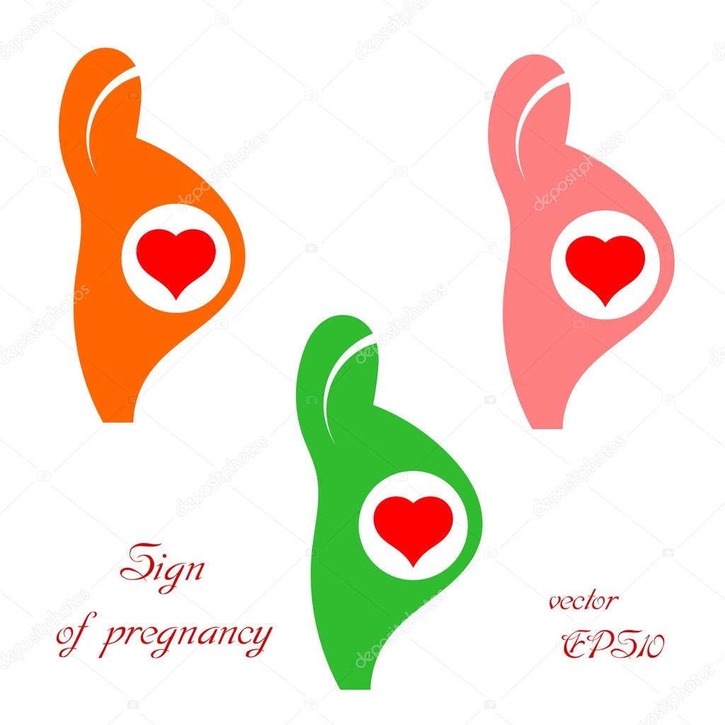 Set of colored icons of pregnancy with a red heart. Vector illus