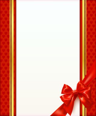 Greeting card template with red bow and ribbon. Invitation. Vect