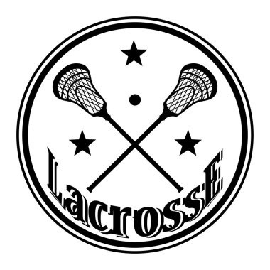  Icon with crossed lacrosse sticks and stars. Vector illustratio