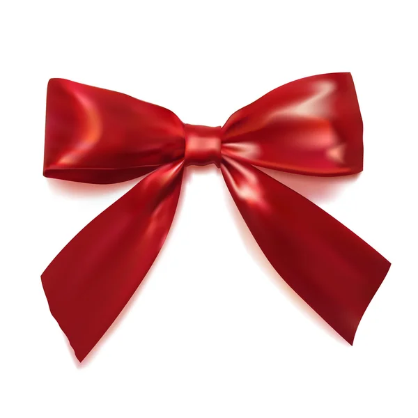Realistic red bow with shadow on a white background. Silk ribbon — 스톡 벡터