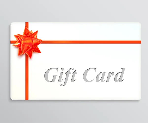 White gift card with a red bow and ribbons. Design element. Vect — Stockvector