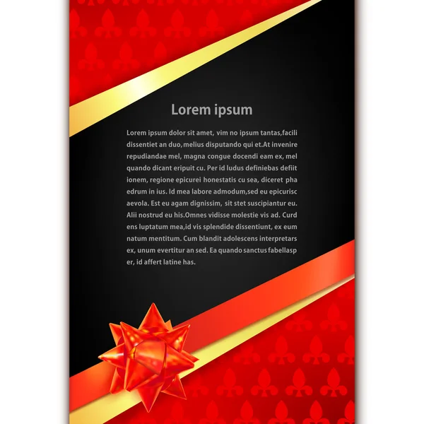 Greeting card with golden ribbon, red bow and black space for te — Stockový vektor