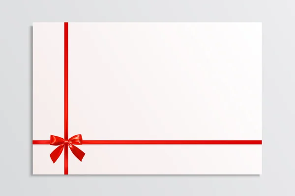 Cartão branco em branco com um arco vermelho e fitas. Elemento de design. Vec — Vetor de Stock