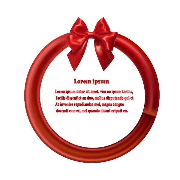 Round design element with red ribbon and bow. Vector illustratio — Stock vektor