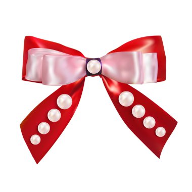 Red bow with a pearl pearls isolated on a white background. Desi